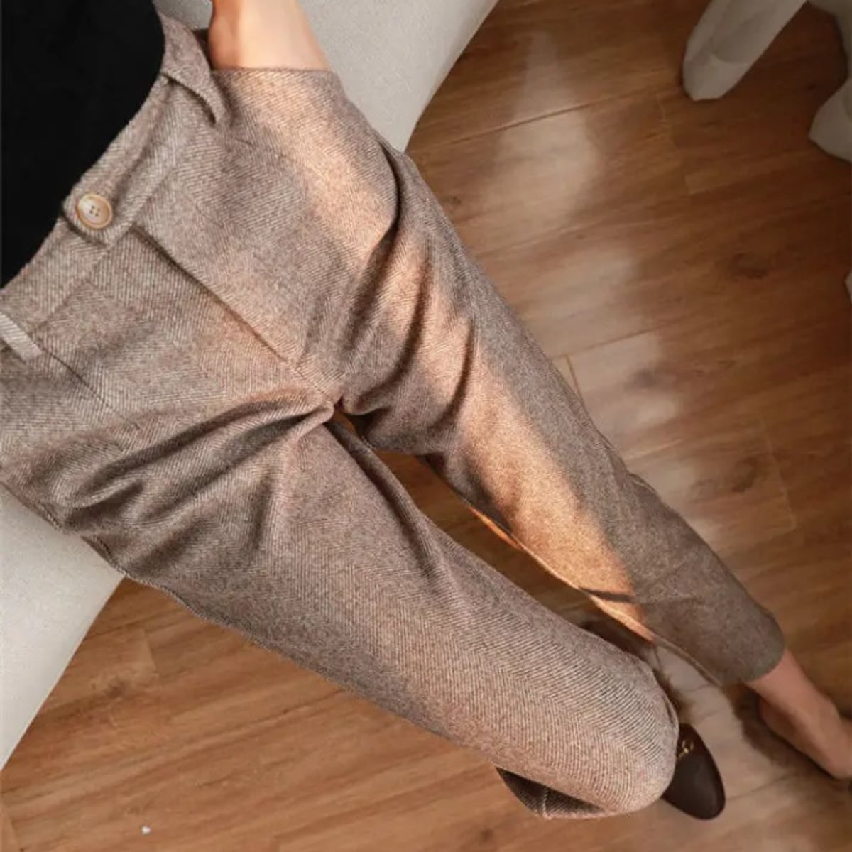 pantalon homme taille haute chevrons en marron