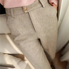 pantalon homme taille haute chevrons en beige