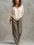 pantalon large femme taille élastique coupe fluide