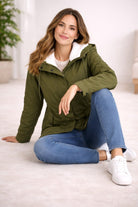 parka femme à capuche coupe mi-longue en vert