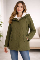 parka femme à capuche coupe mi-longue en vert