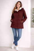 parka femme à capuche coupe mi-longue en rouge