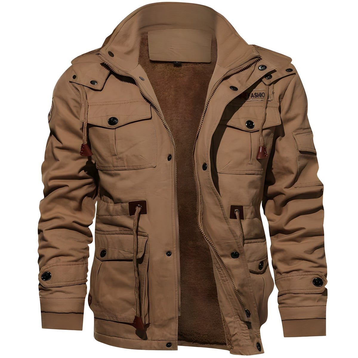 parka homme doublée à capuche multi-poches en marron