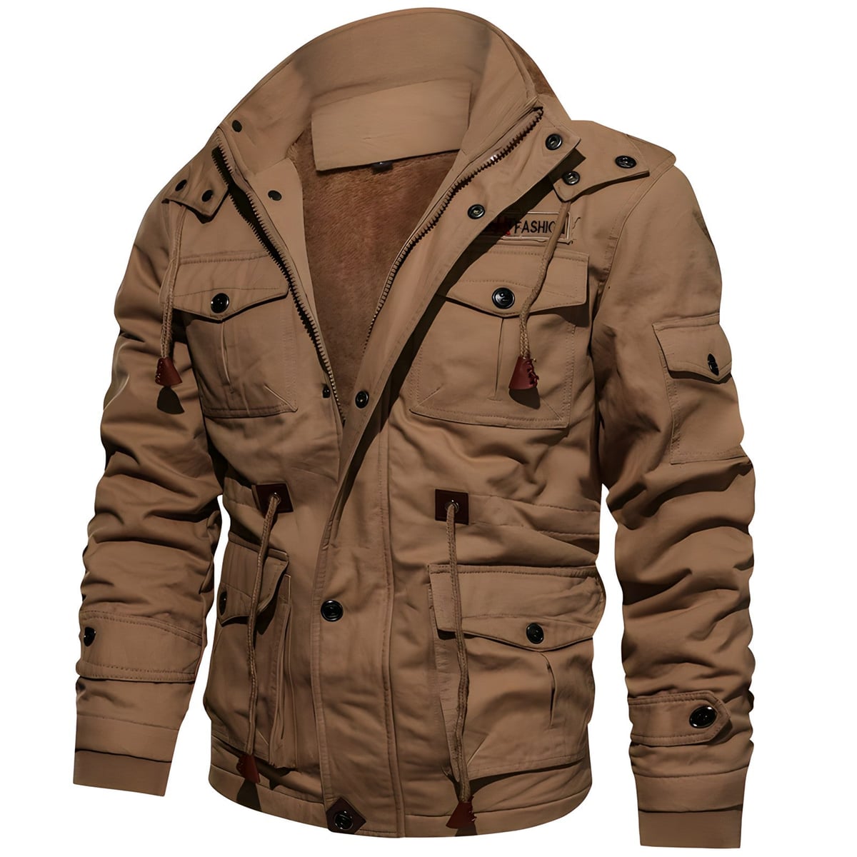 parka homme doublée à capuche multi-poches en marron