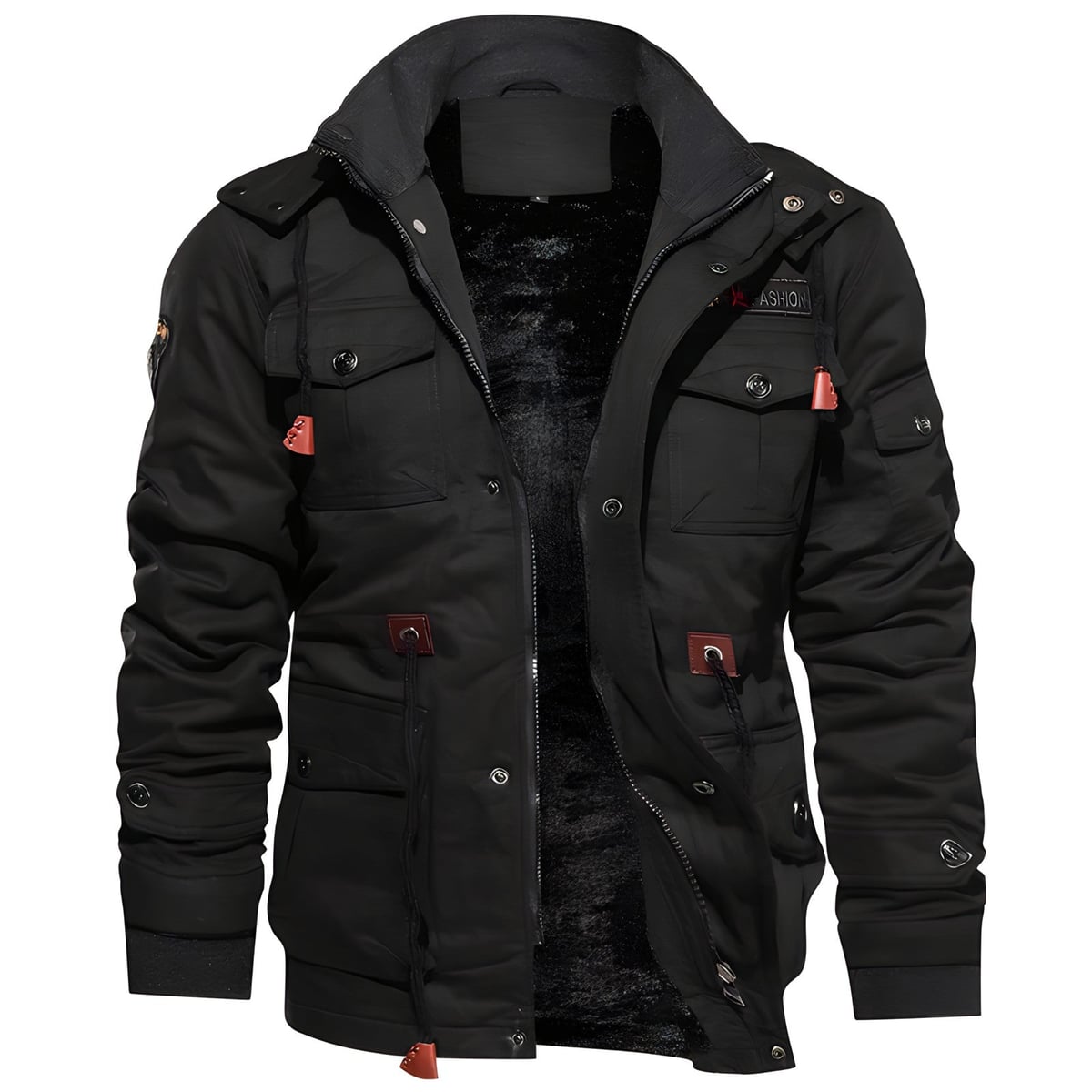 parka homme doublée à capuche multi-poches en noir