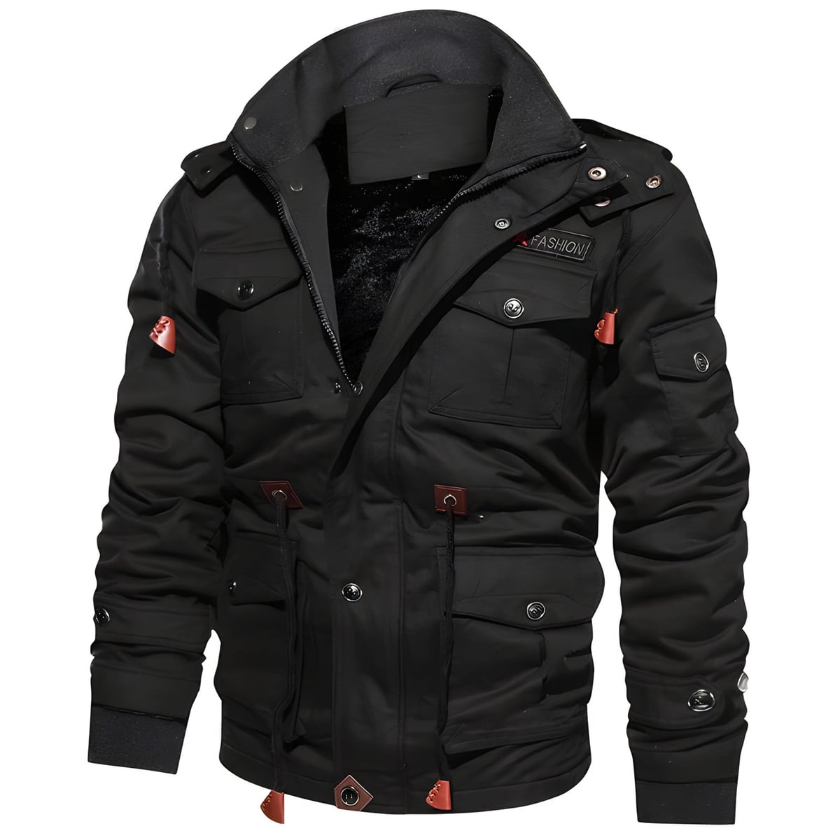 parka homme doublée à capuche multi-poches en noir