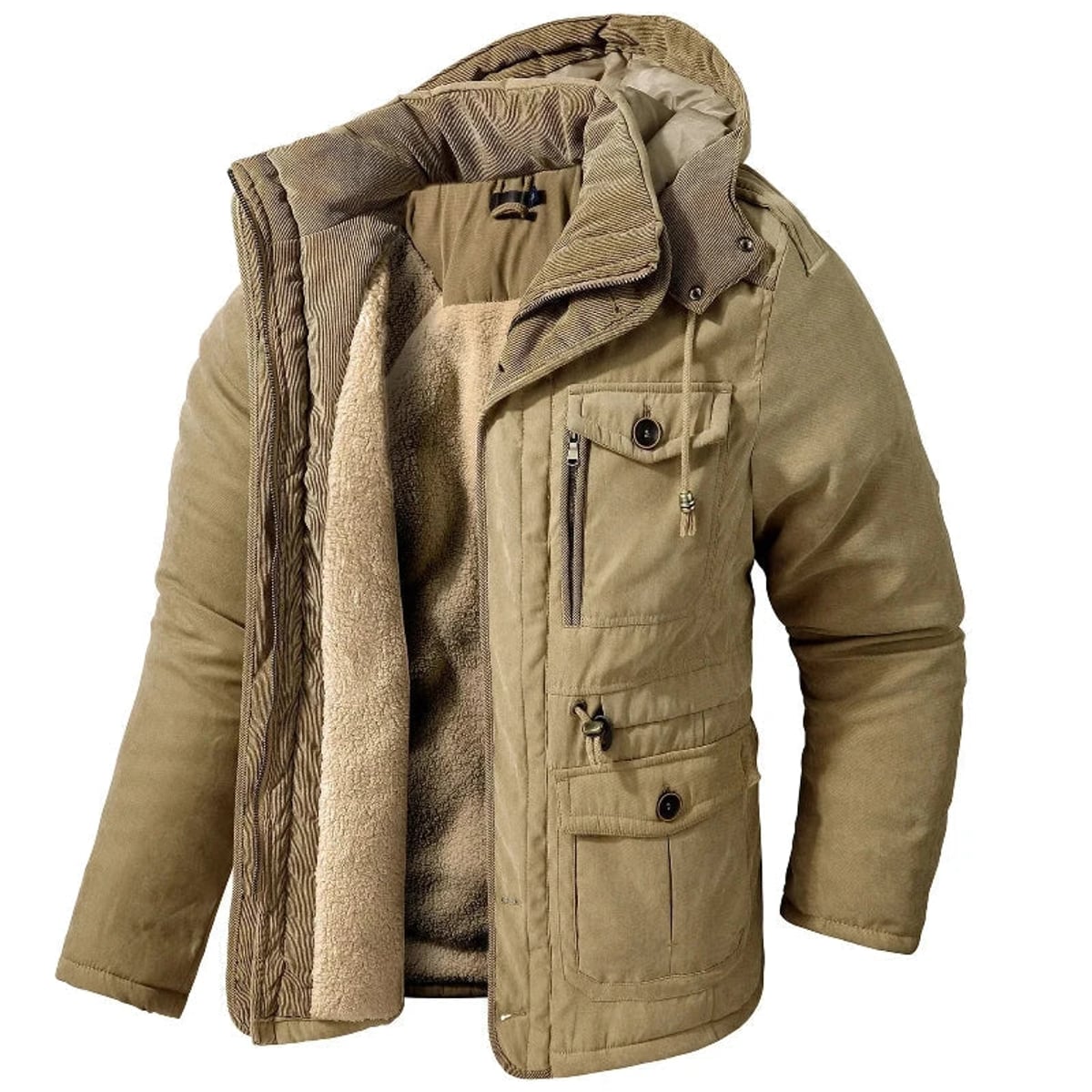parka homme hiver à capuche doublée en kaki
