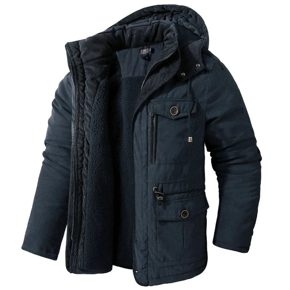 parka homme hiver à capuche doublée en bleu marine
