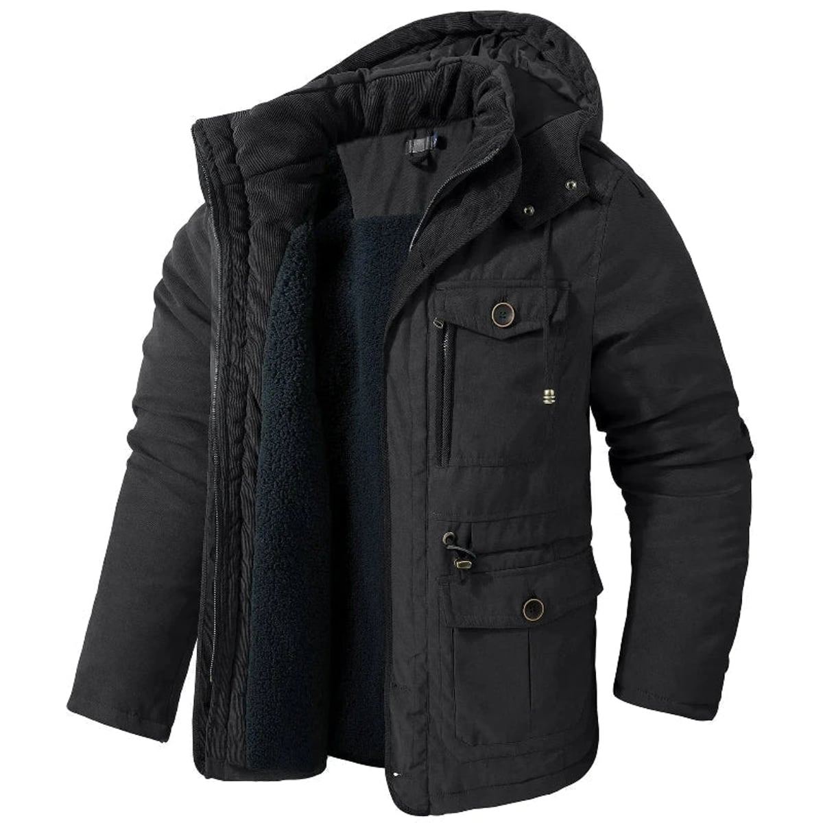 parka homme hiver à capuche doublée en noir