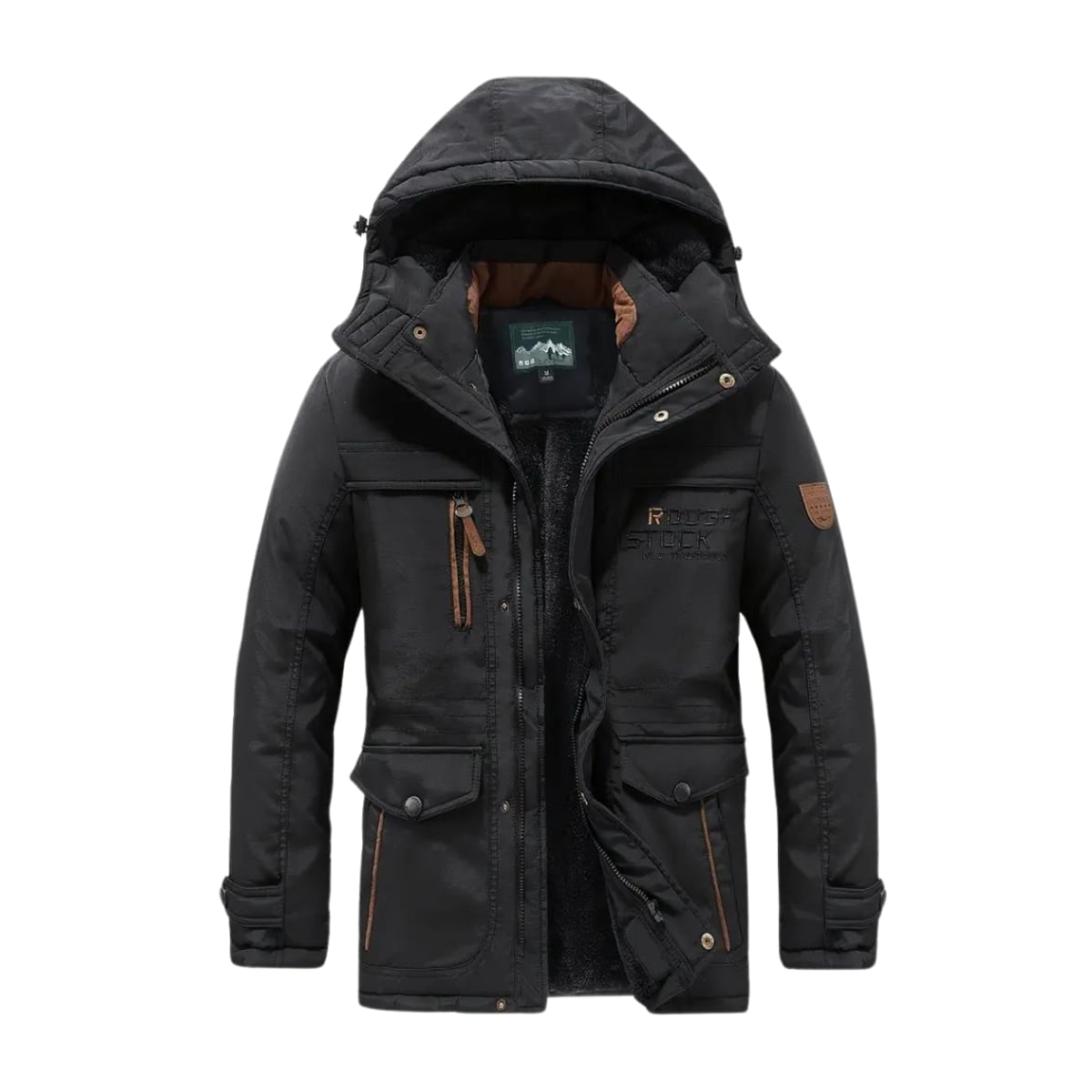 parka homme hiver imperméable à capuche doublée en noir