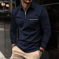 polo homme col zippé coupe régulière en marine foncé