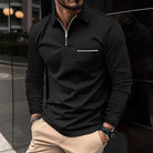 polo homme col zippé coupe régulière en noir