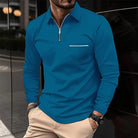 polo homme col zippé coupe régulière en bleu