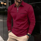 polo homme col zippé coupe régulière en bordeaux