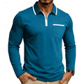 polo homme col zippé manches longues en bleu lac