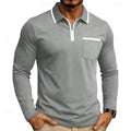 polo homme col zippé manches longues en gris