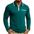 polo homme col zippé manches longues en bleu paon