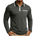 polo homme col zippé manches longues en gris foncé