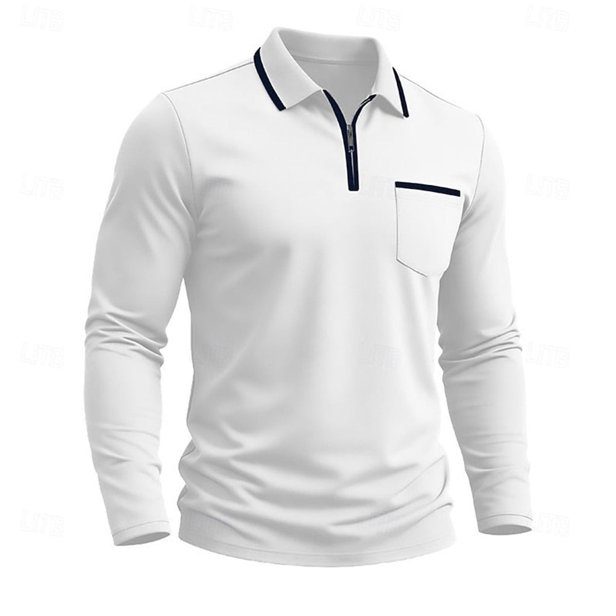 polo homme col zippé manches longues