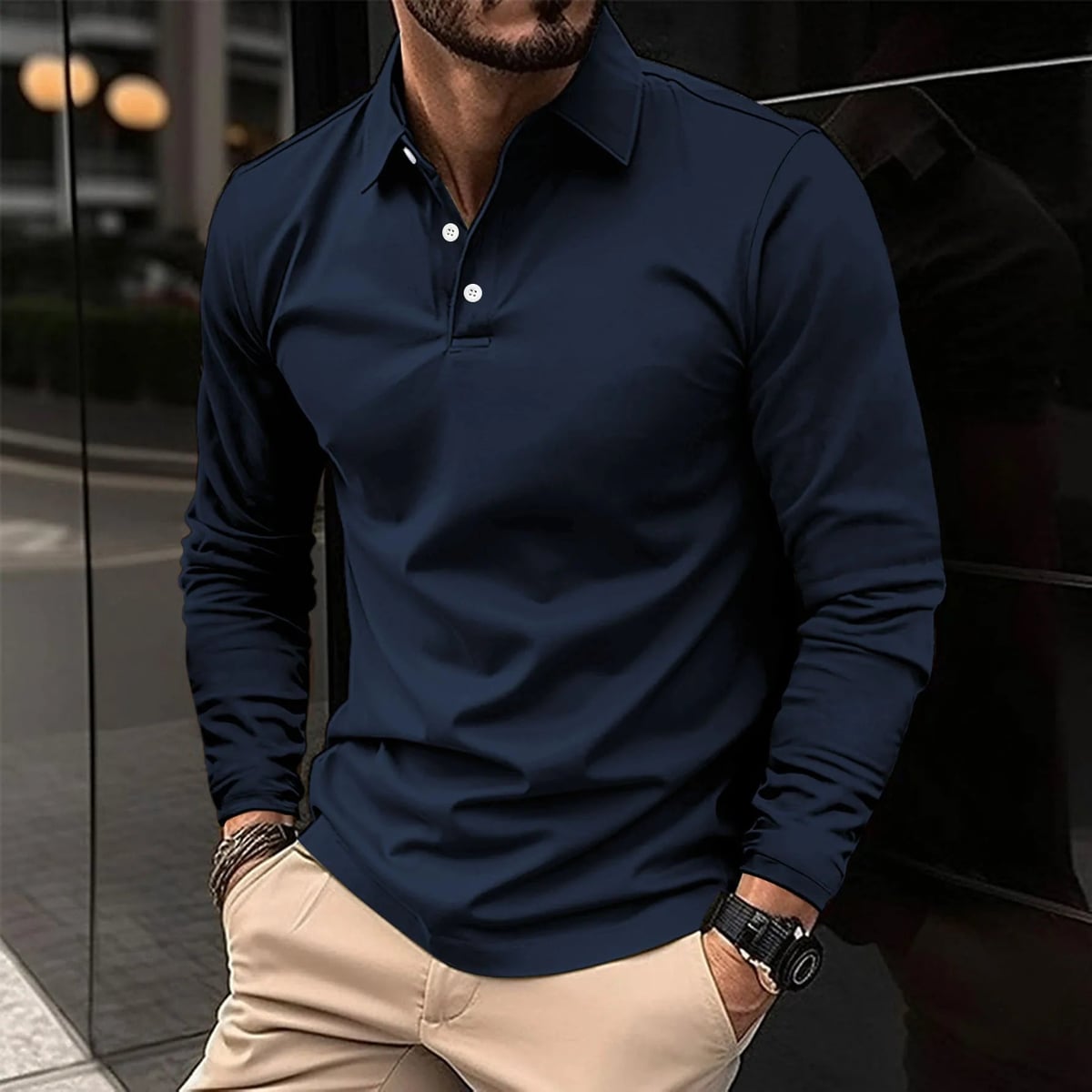 polo homme manche longue coupe classique en marine