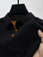 polo homme manches courtes col polo texturé en noir