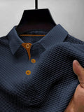 polo homme manches courtes col polo texturé en bleu foncé