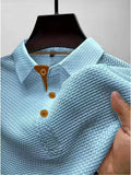 polo homme manches courtes col polo texturé en bleu clair