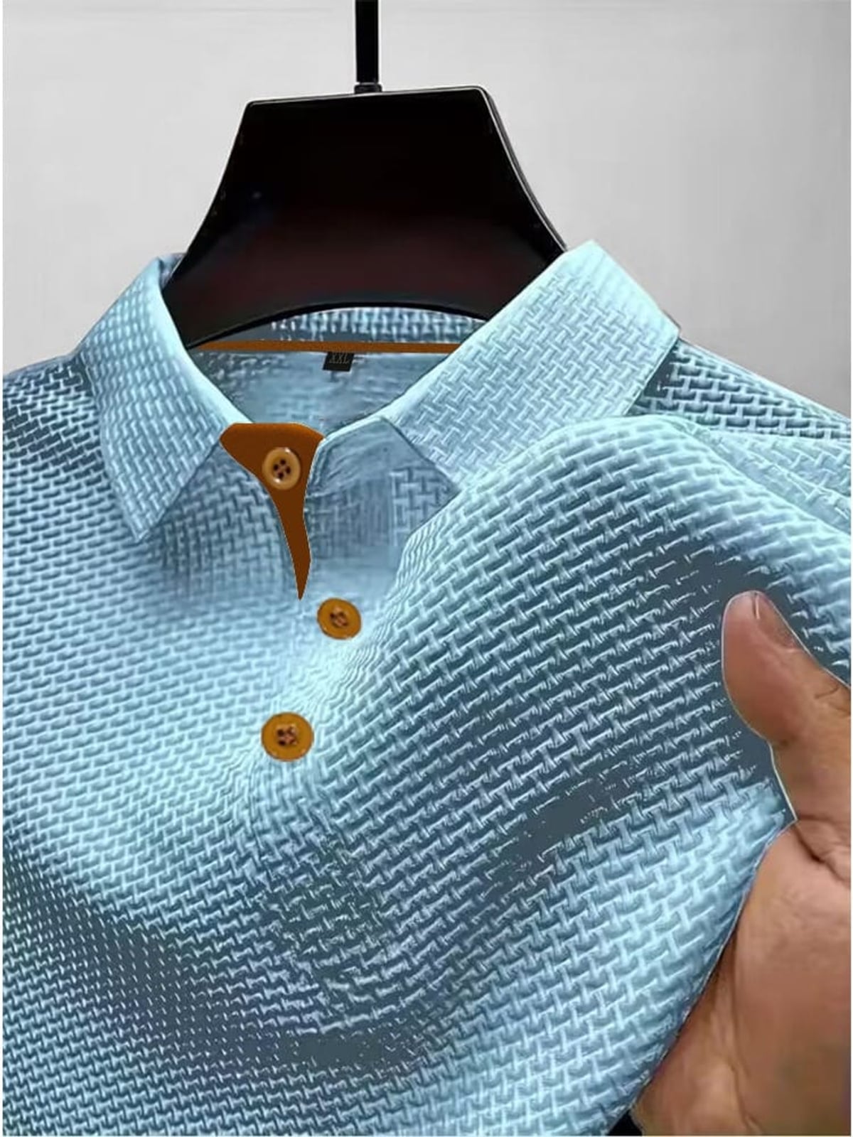 polo homme manches courtes col polo texturé en bleu clair