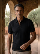 polo homme manches courtes col polo texturé en noir