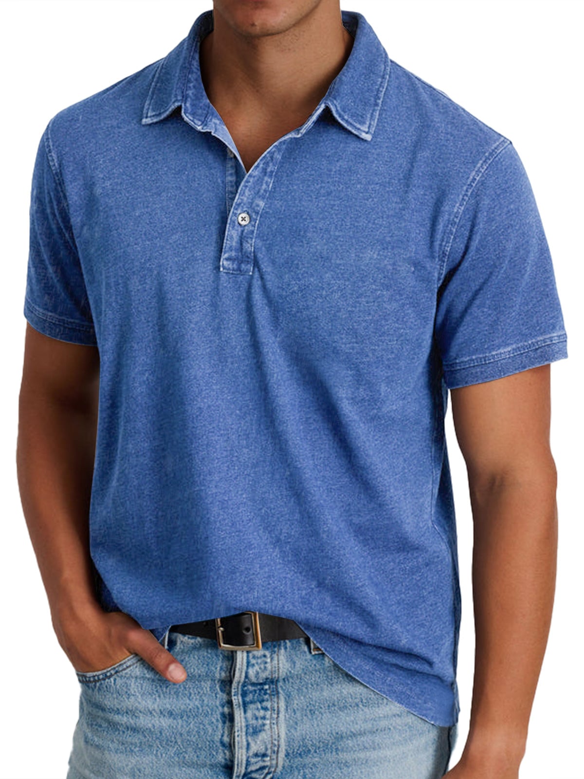 polo homme manches courtes coupe droite en bleu