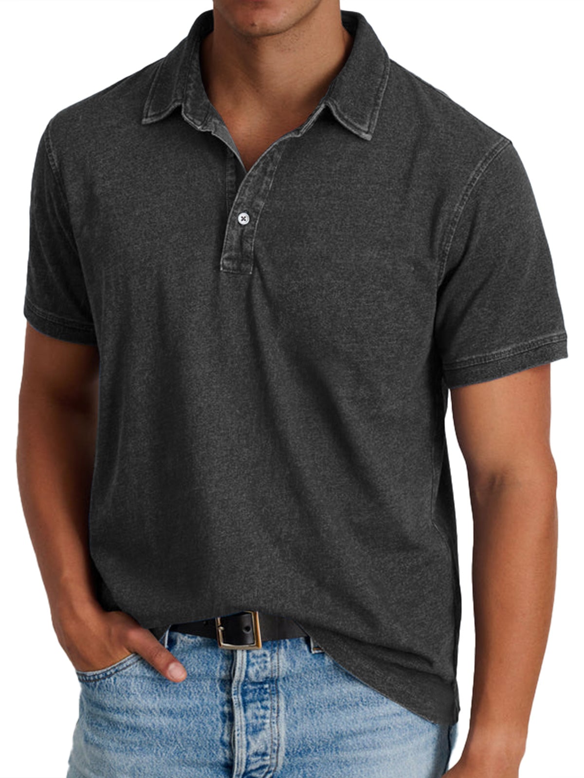 polo homme manches courtes coupe droite en noir