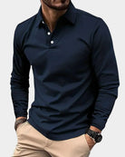 polo homme manches longues col boutonné en bleu