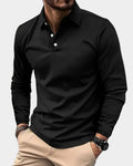 polo homme manches longues col boutonné en noir