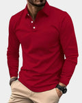 polo homme manches longues col boutonné en rouge