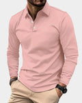 polo homme manches longues col boutonné en rose