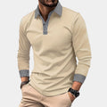 polo homme manches longues col contrasté en abricot