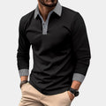polo homme manches longues col contrasté en noir