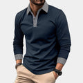 polo homme manches longues col contrasté en bleu marine
