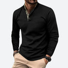 polo homme manches longues col montant en noir