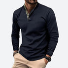 polo homme manches longues col montant en bleu marine