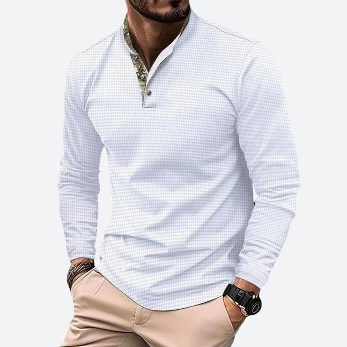 Polo manche longue homme | Col montant coupe ajustée – Clément Paris