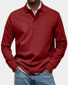 polo homme manches longues coupe classique en rouge