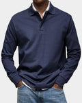 polo homme manches longues coupe classique en bleu marine