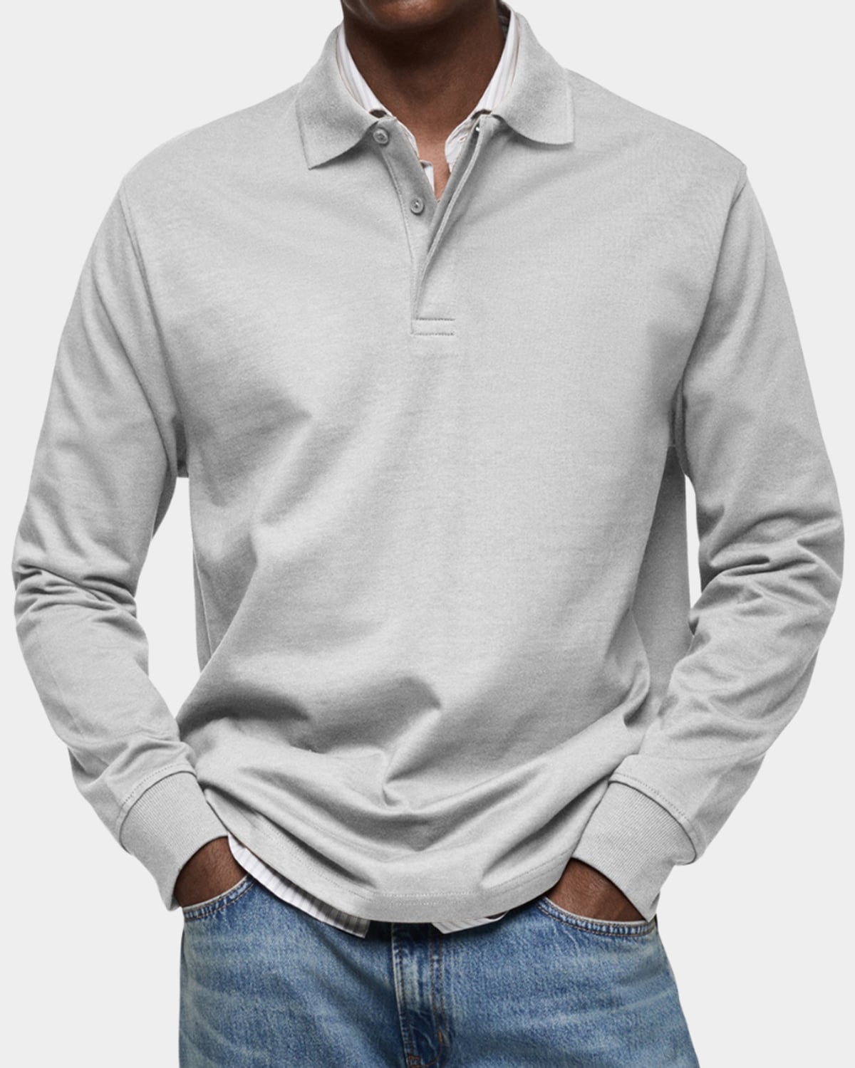 polo homme manches longues coupe classique en blanc