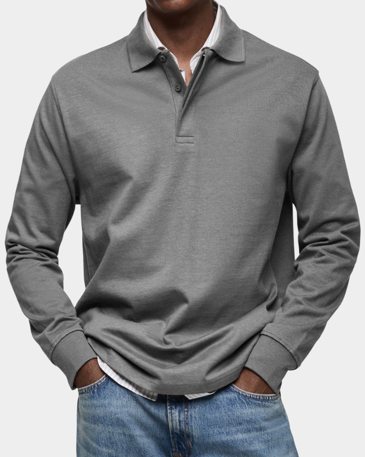 polo homme manches longues coupe classique en gris