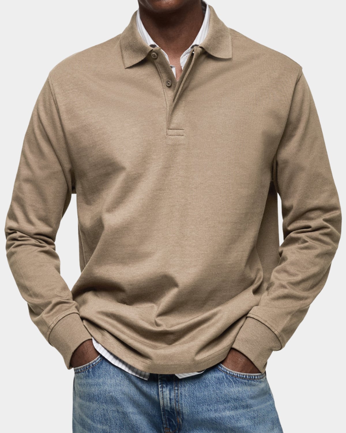 polo homme manches longues coupe classique en kaki