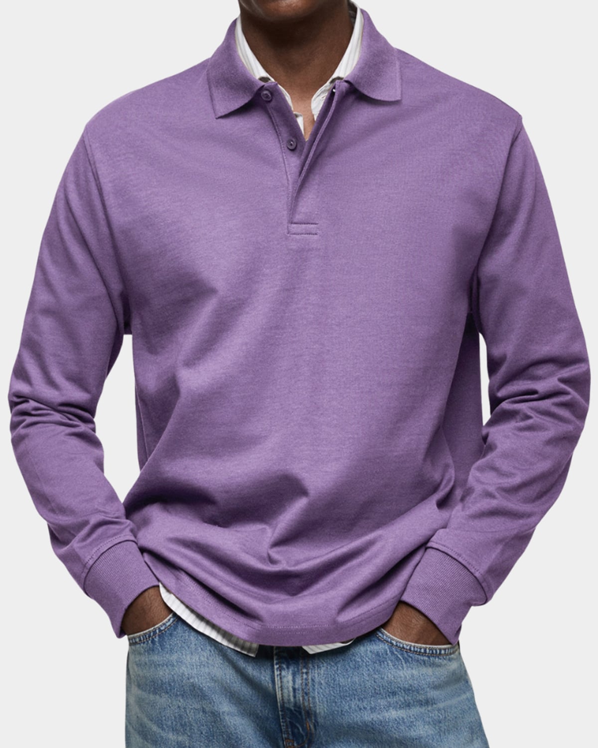 polo homme manches longues coupe classique en violet