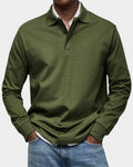 polo homme manches longues coupe classique en vert militaire
