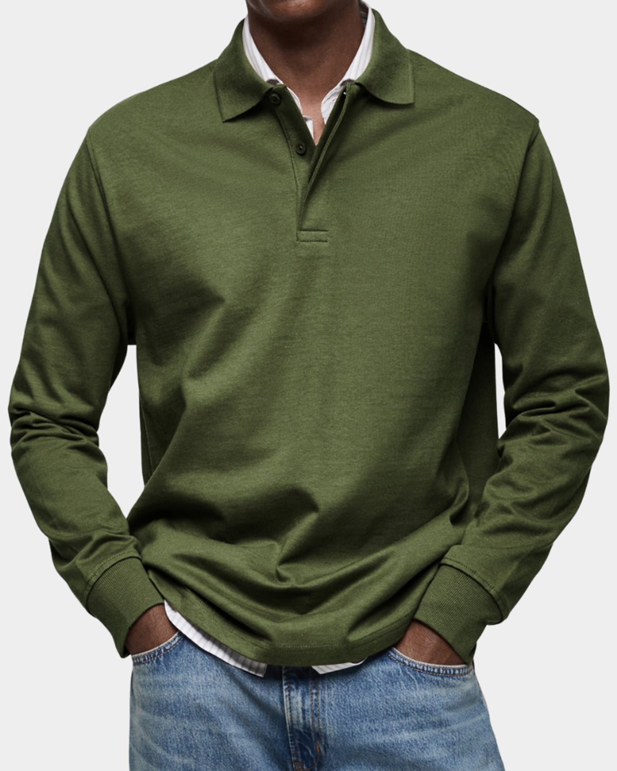 polo homme manches longues coupe classique en vert militaire