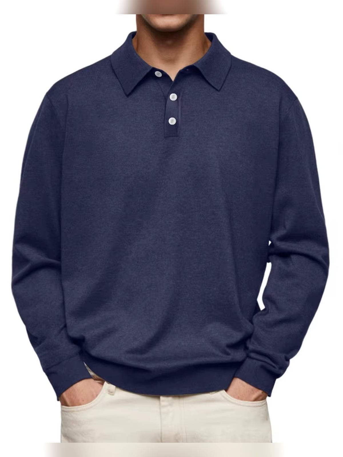 polo homme manches longues coupe droite en bleu marine